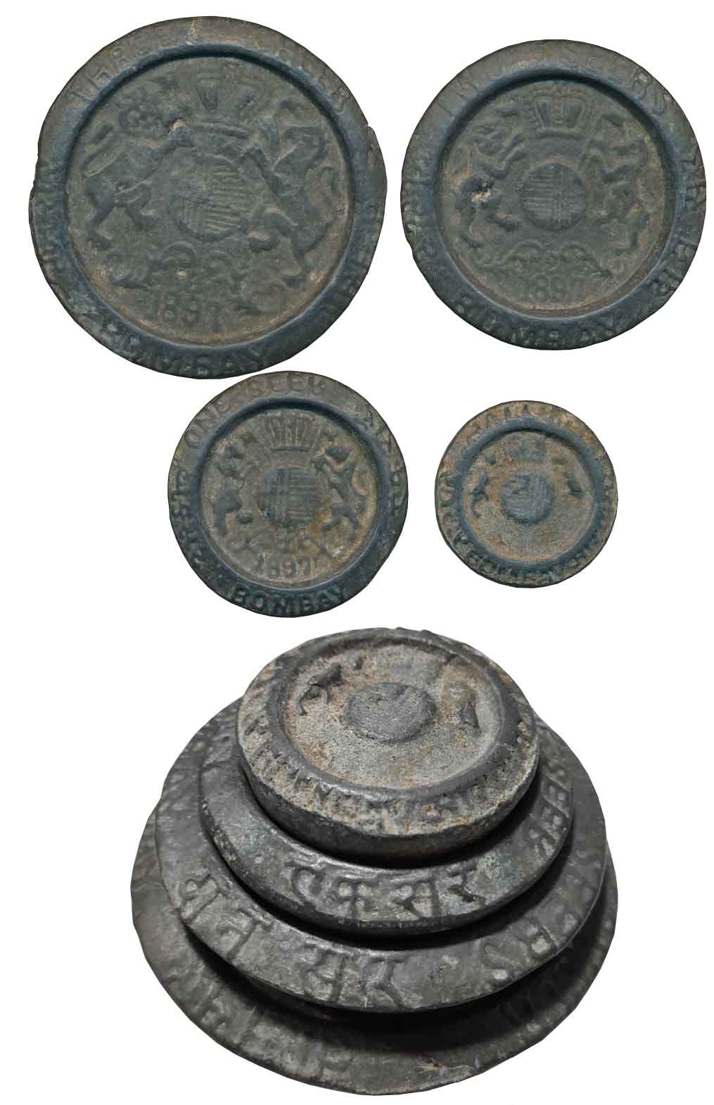 Bombay Presidency, Seer Weight (4), 3, 2 1 & 1/2 Seer, Dated 1897. Very fine. 4pcs.