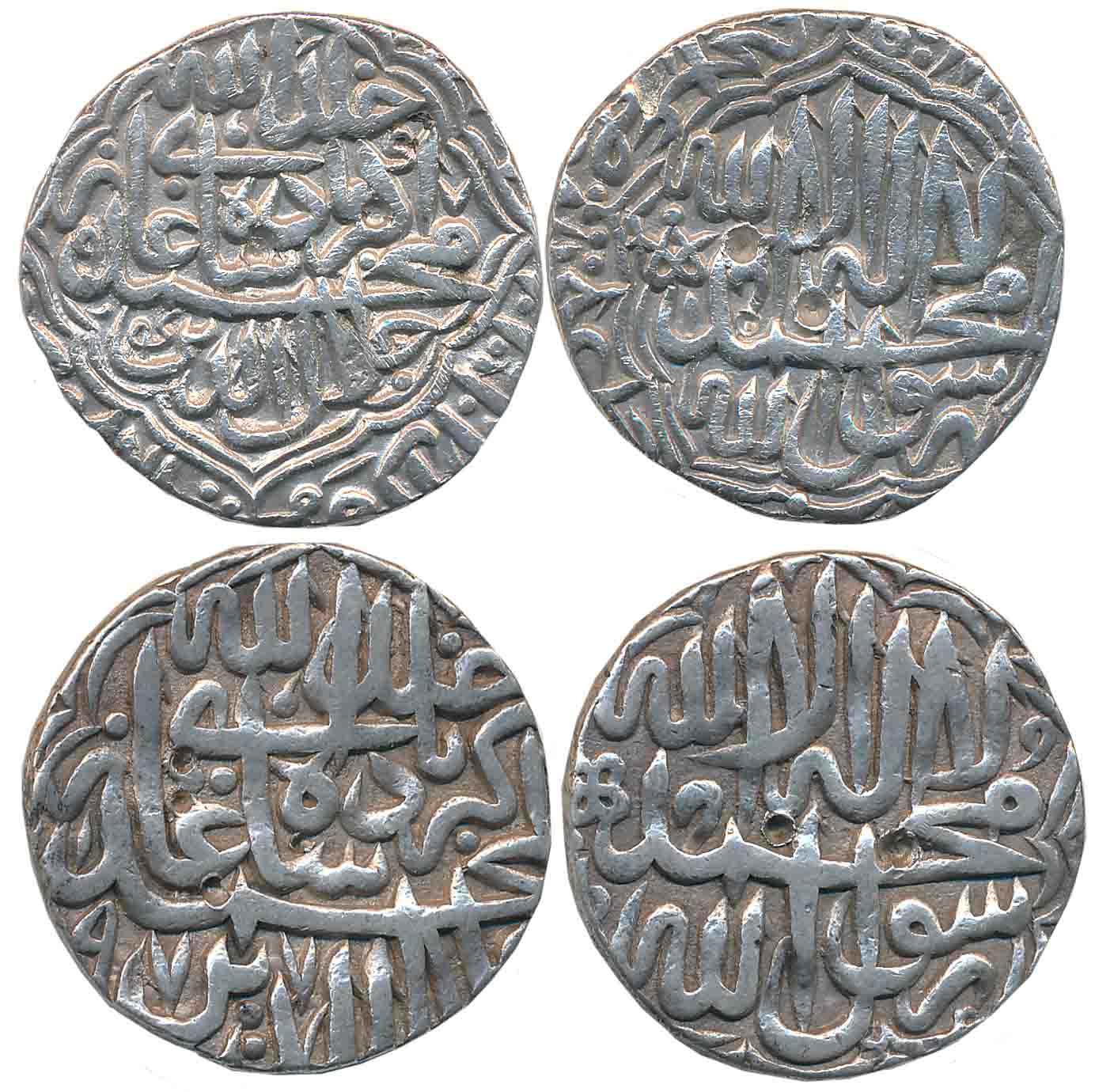 Akbar, Silver Rupees (2), 11.10g, 11.29g, “Kalima” type, Dar ul Khilafat Lahore Mint, AH 9