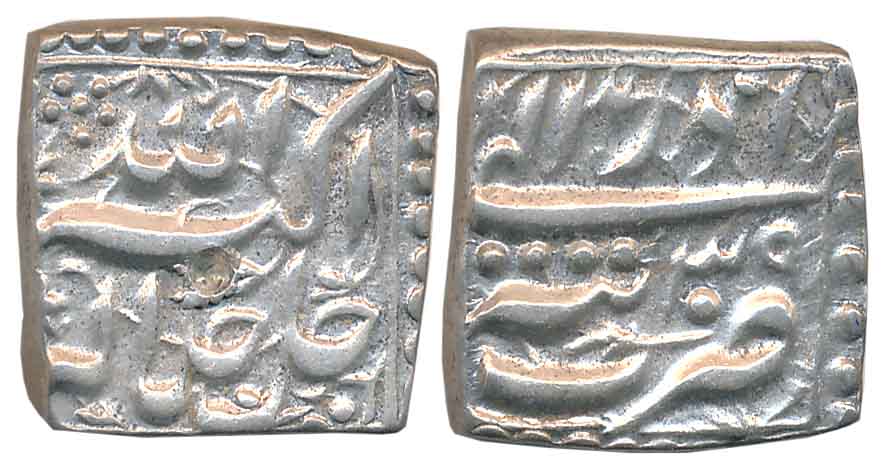 Akbar, Silver Square Rupee, 11.41g, “Jalalahu” type, Tatta Mint, Ilahi Month Azar, Year 39