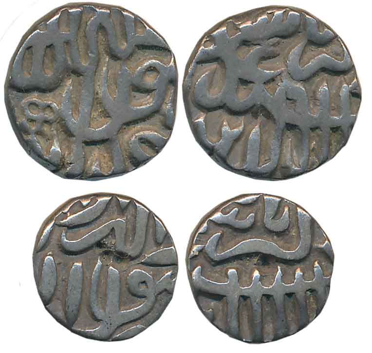 Akbar, Silver Reduced Tanka (2), 6.89g, 3.32g, Malwa Issue, “Mintless- Dateless” type, wit