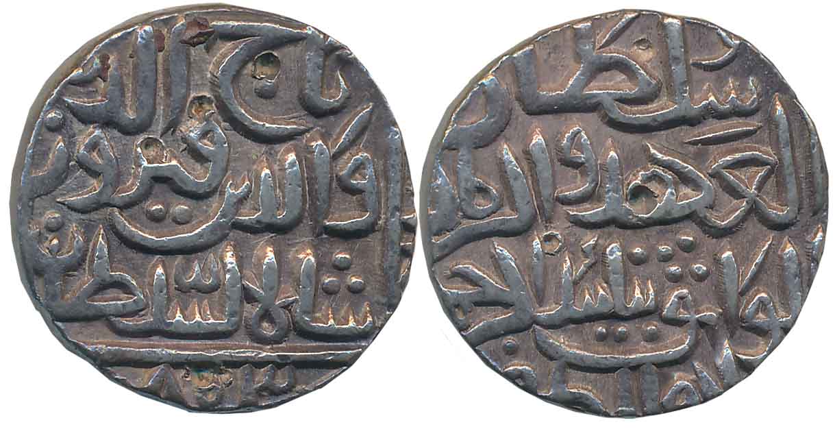 Taj ud din Firoz, Silver Tanka, 10.82g, Hadrat Ahsanabad Mint (off flan), AH 803 (G&G# BH6