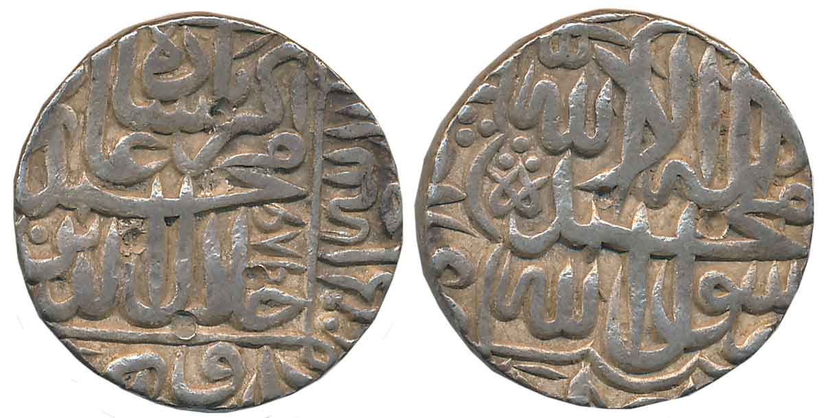 Akbar, Silver Rupee, 11.38g, “Kalima” type, Dar ul Khilafat Agra Mint, AH 989 (KM# 80.1A).