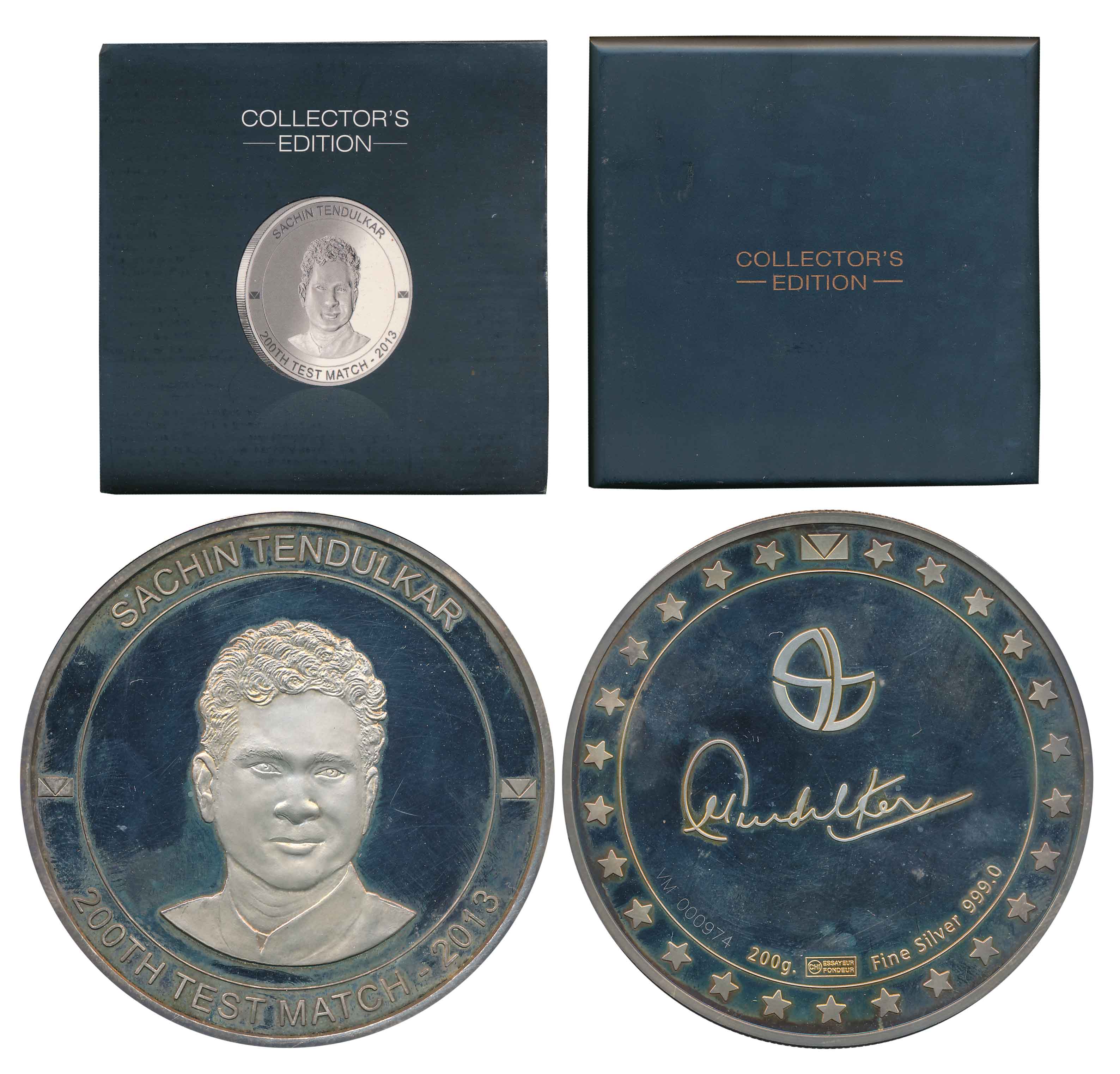 Sachin Tendulkar, Silver, 200.00g, Collectors Edition. In original Box of issue.