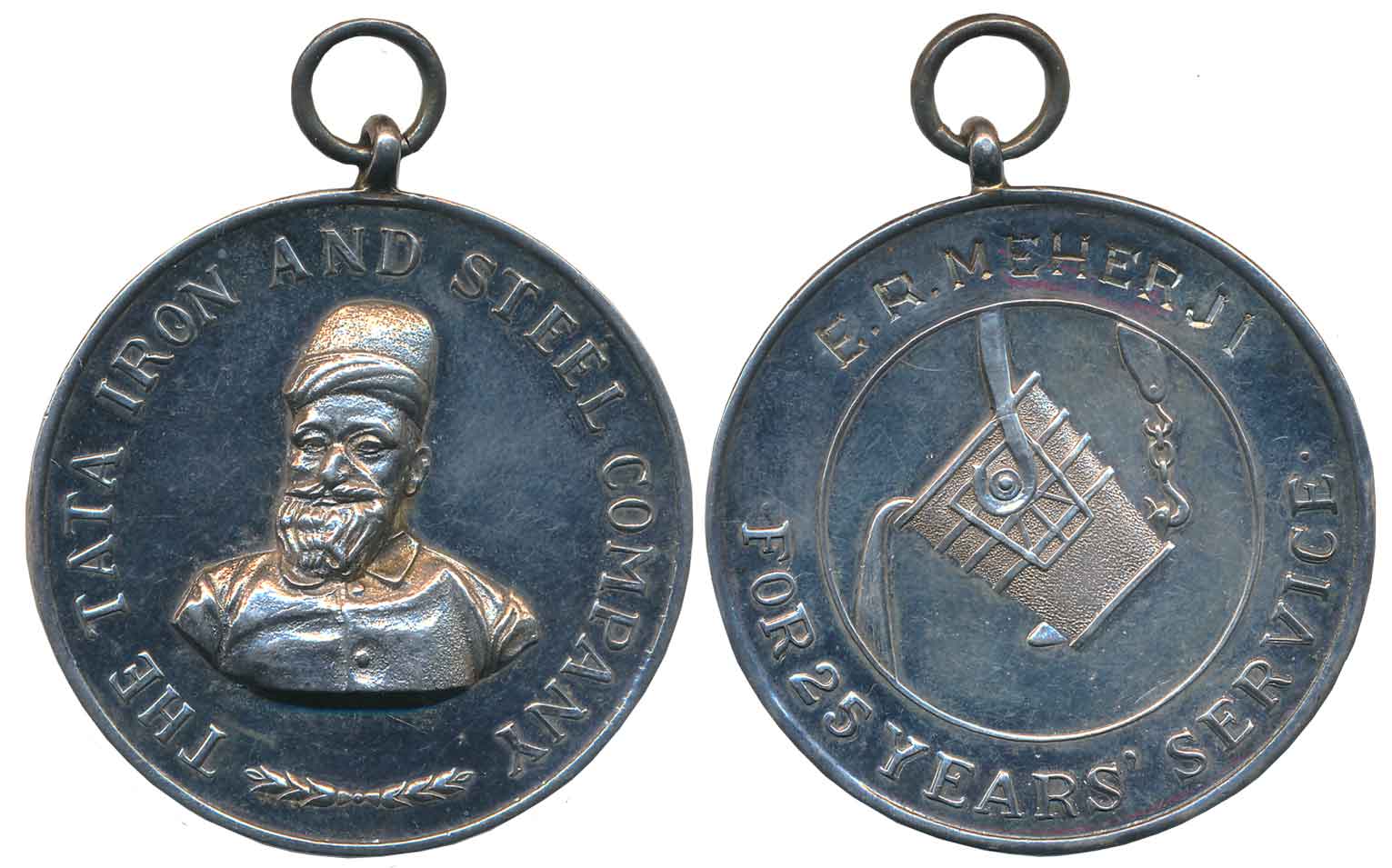 Silver Medal, 32.96g, Tata Iron & Steel Company, Obv: Bust of Dadabhai Naoroji Tata, Rev: 