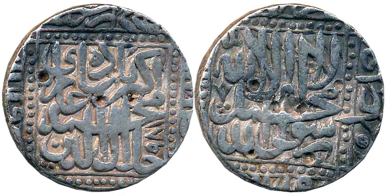 Akbar, Silver Rupee, 11.19g, “Kalima” type, Hazrat Delhi Mint, AH 981 (KM# 80.7). Very int