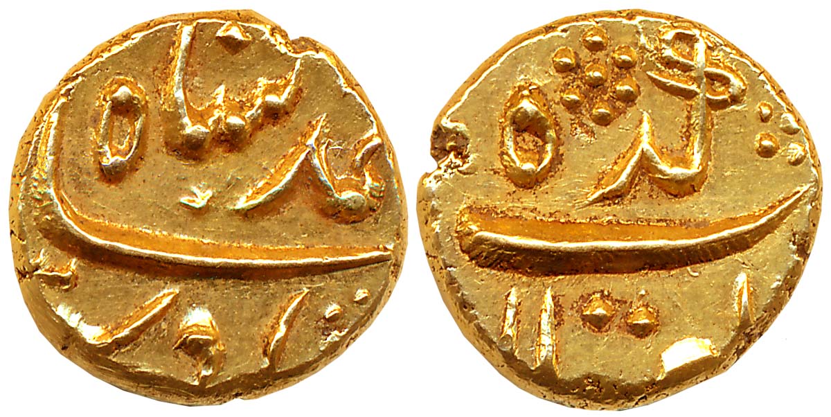 Muhammad Shah, Gold Pagoda, 3.33g, Imitiyazagarh Mint (KM# E440.1). About uncirculated.