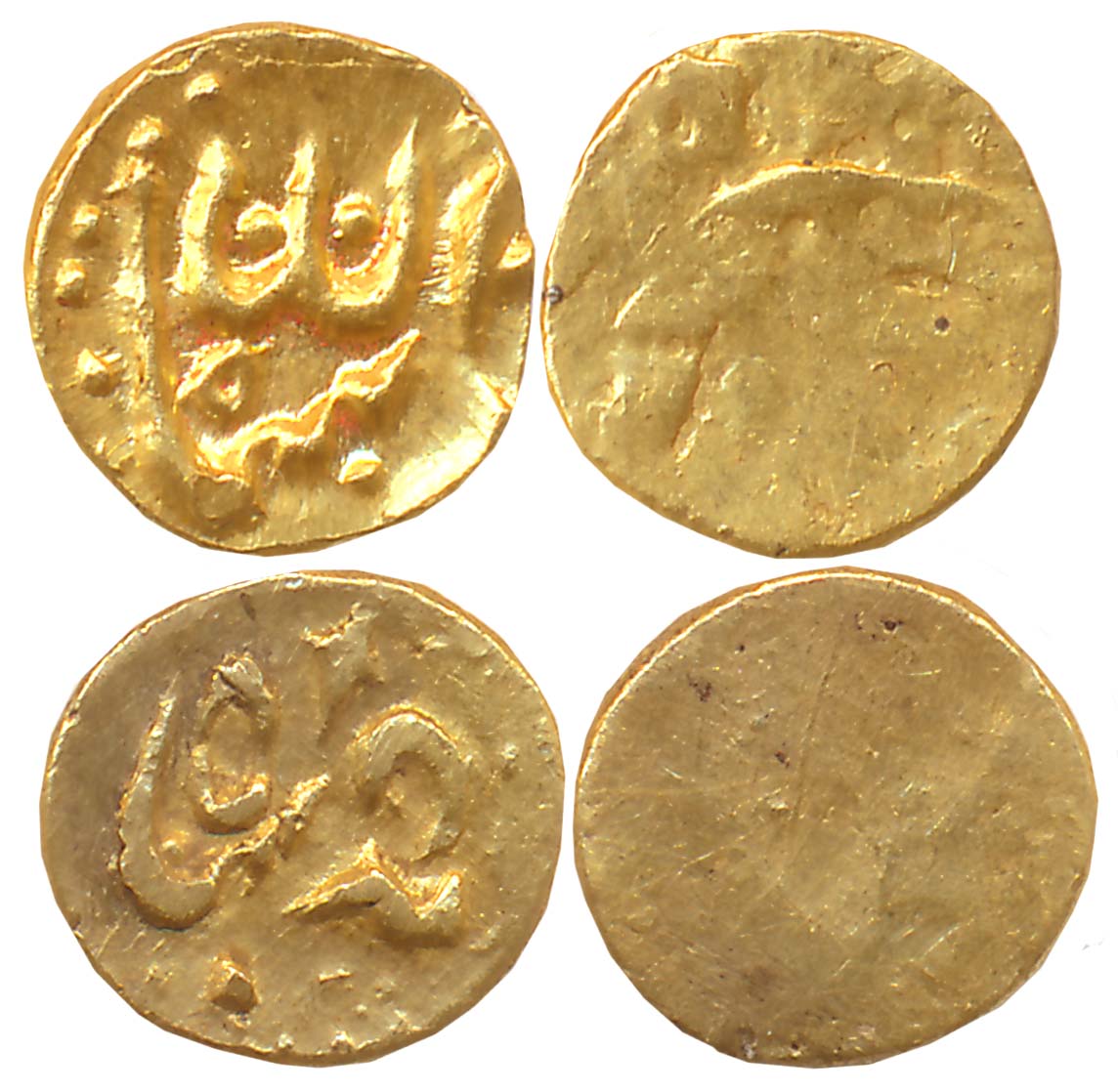 Gold 1/2 Fanam (2), 0.18g, 0.13g, Uniface, Ahmad Shah &amp; Muhammad Shah, Karpa Mint. Ver