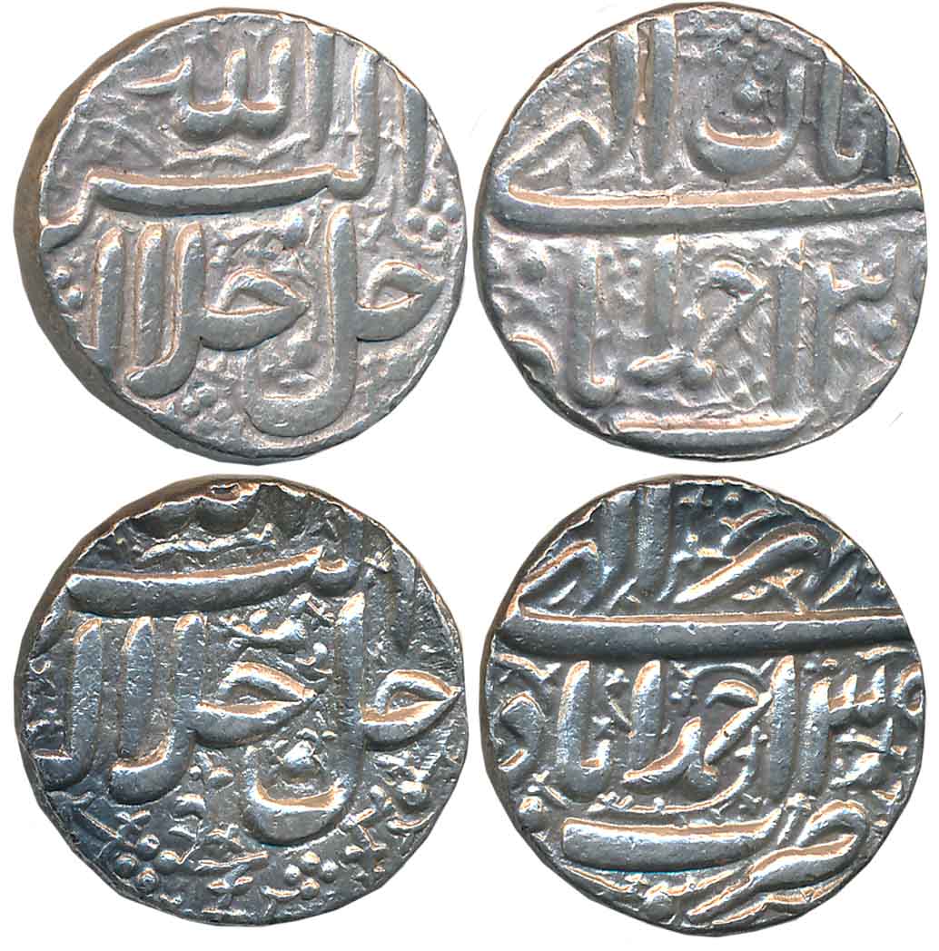 Akbar, Silver Rupees (2), 11.41g, 11.43g, “Jalalahu” type, Ahmedabad Mint, Ilahi Month Mih