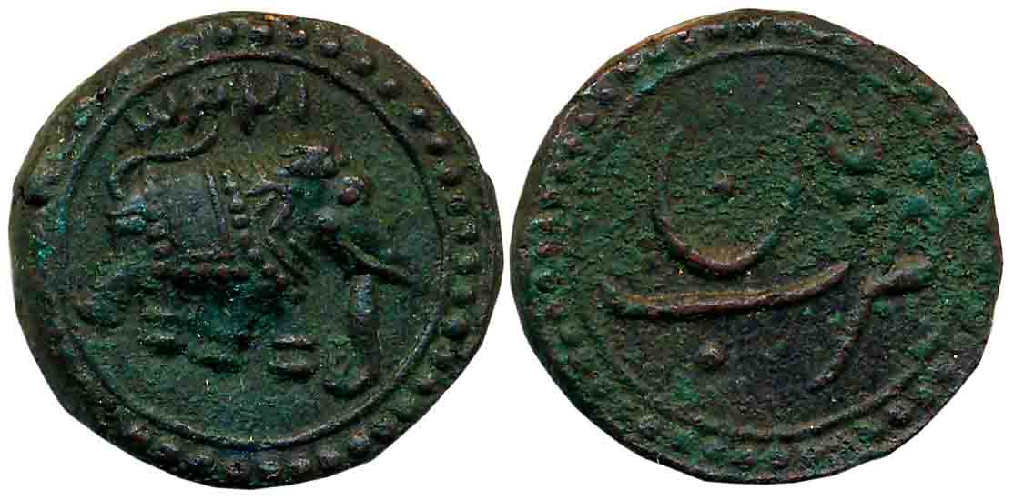 Tipu Sultan, Copper Paisa, 11.38g, Patan Mint, AM 1223 (retrograde), Elephant to right, Do