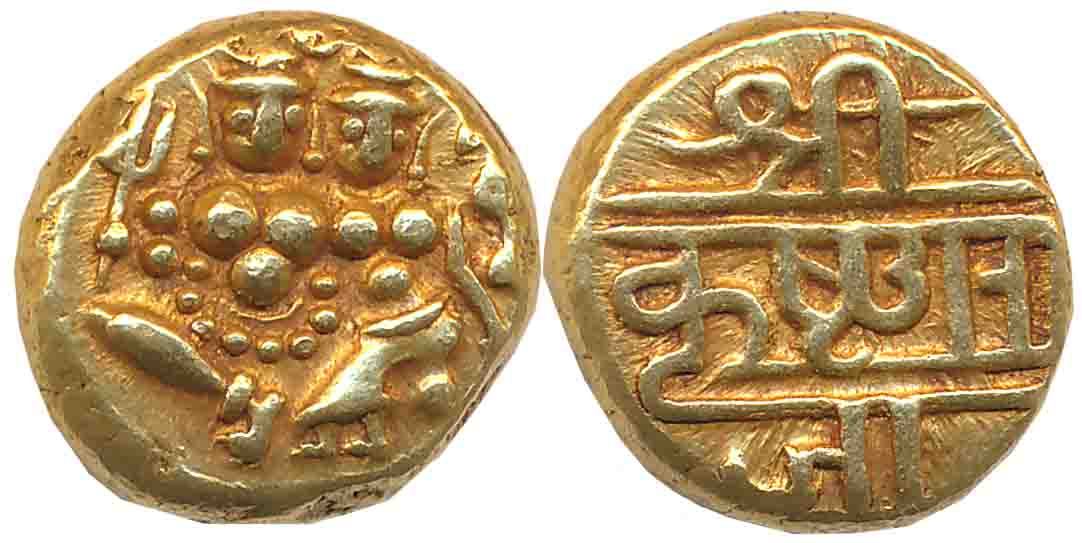 Krishna Raja Wodeyar, Gold Varaha, 3.42g, Obv: Lord Shiva-Parvati seated, Rev: Devnagari l