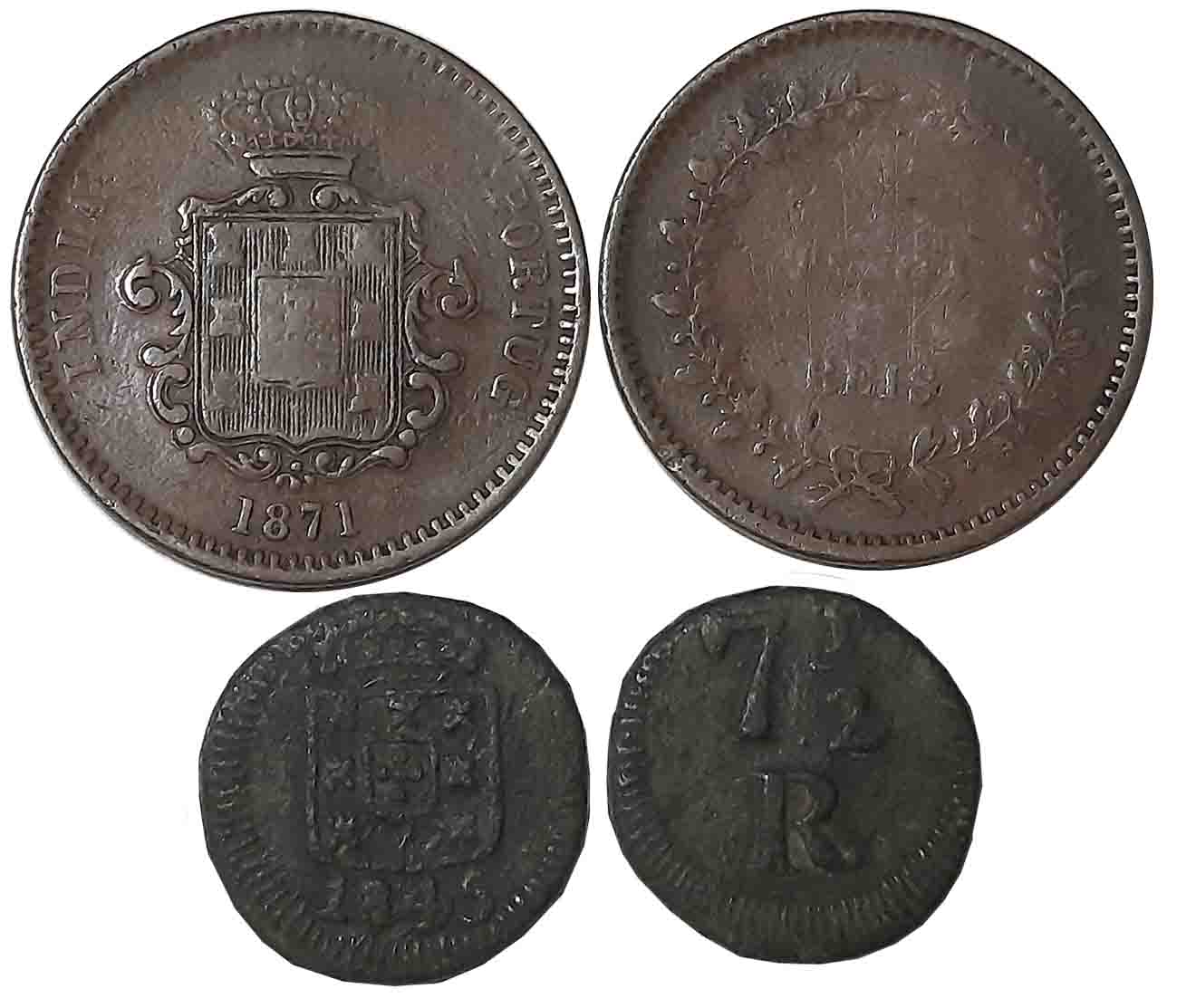 Copper (2), D. Maria II, 7 1/2 Reis,1845, 4.75g (KM# 260) & D Luis, 1/4 Tanga- 15 Reis,187