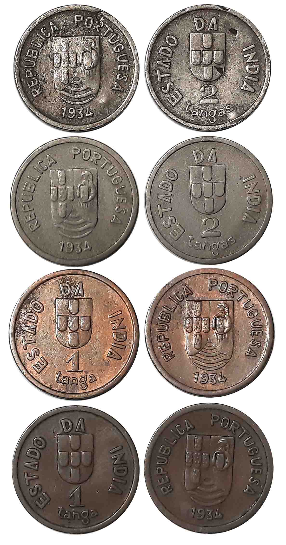 Republic, 1934, Bronze 1 Tanga (2) & Copper-Nickel 2 Tanga (2) (KM# 19,20). Very fine to v