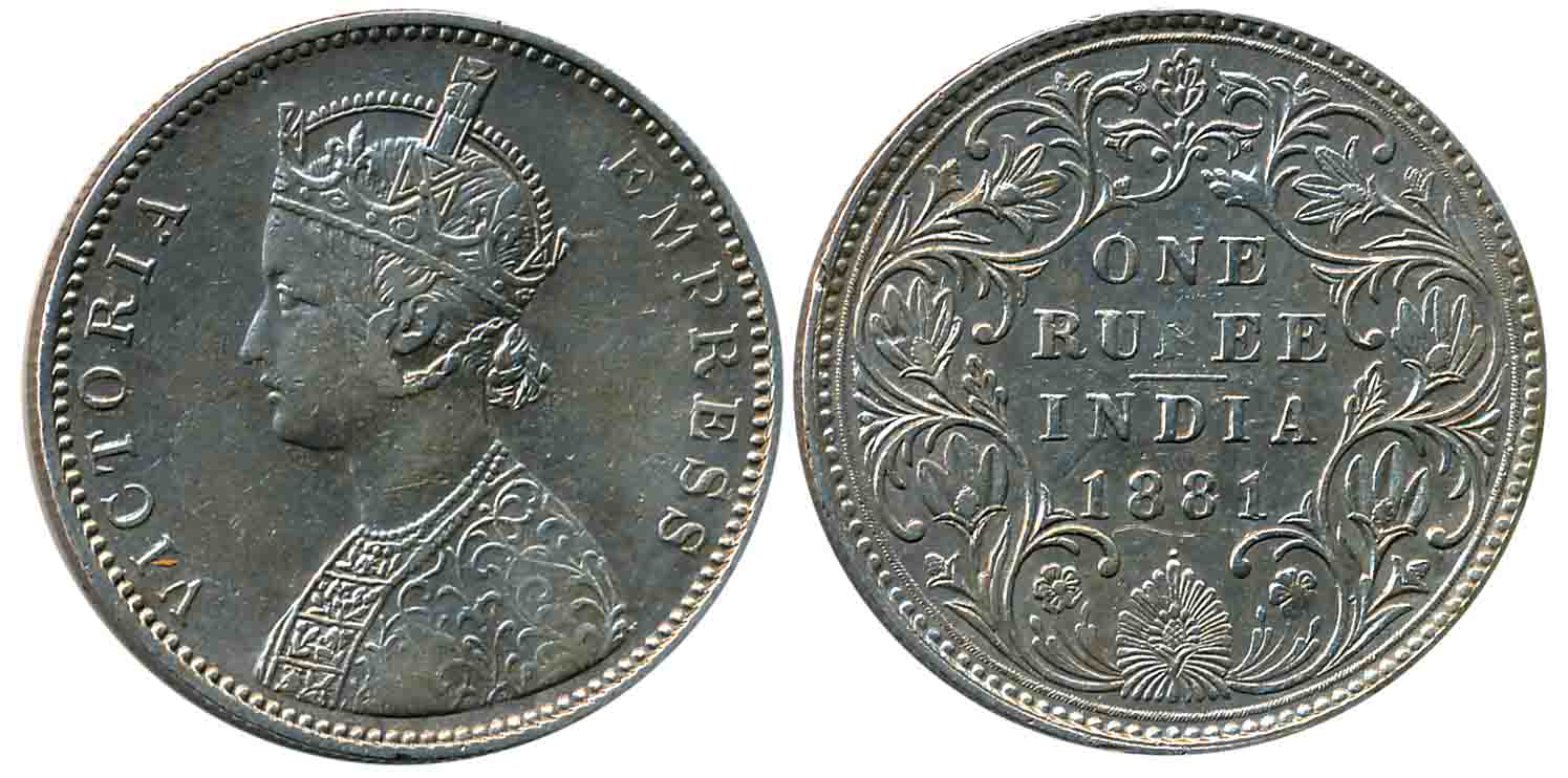 Victoria Empress, Silver Rupee, 1881, Bombay Mint. Very fine+.