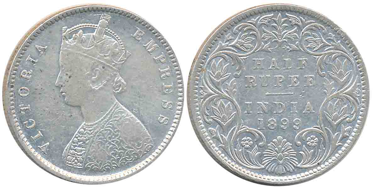 Victoria Empress, Silver, 1/2 Rupee, 1899. About uncirculated.