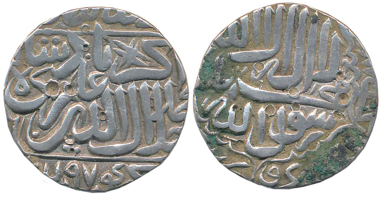 Akbar, Silver Rupee, 11.31g, “Kalima” type, Akbarpur Tanda Mint, AH 974 (KM# 80.3). Very f