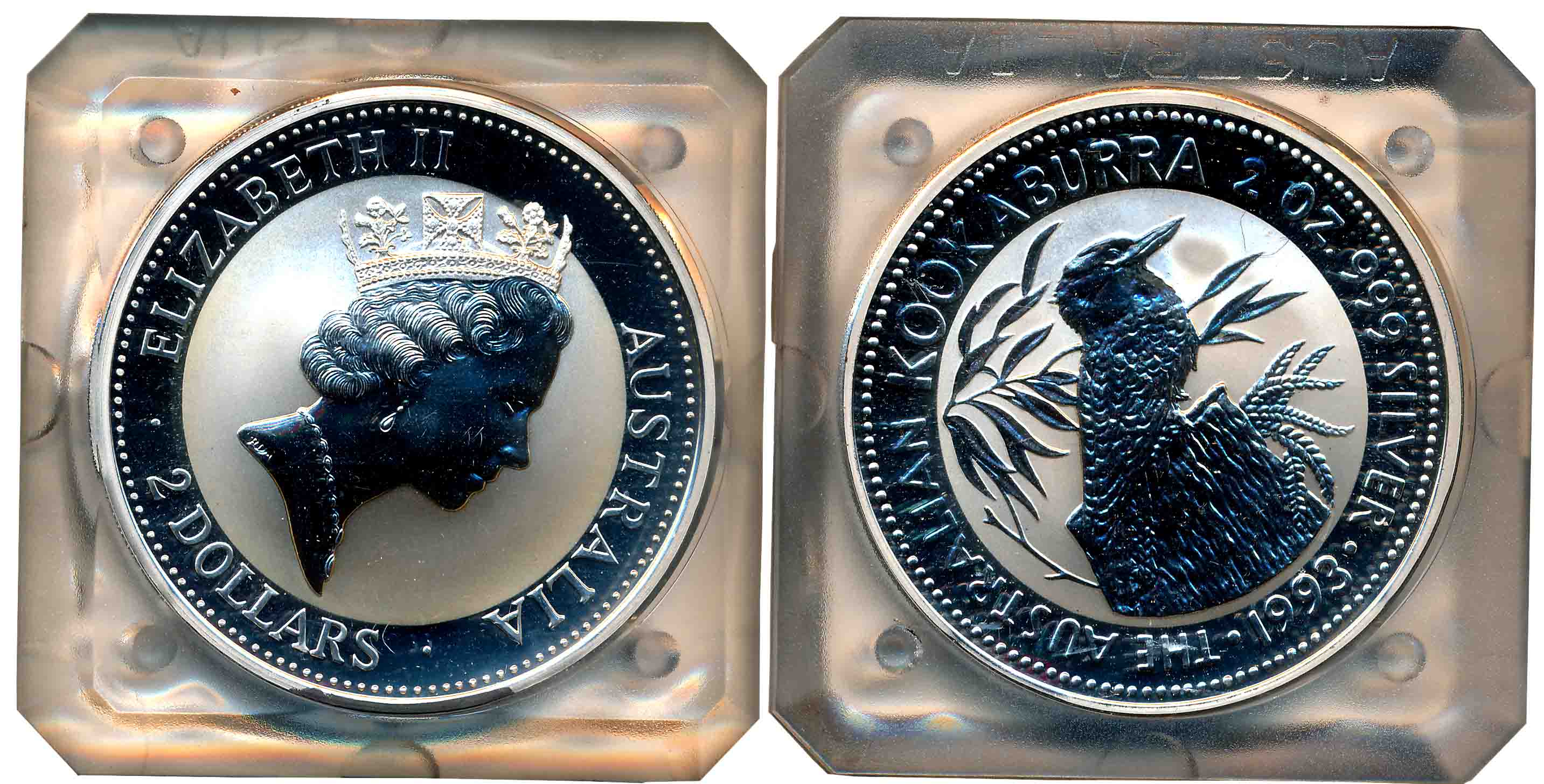 Australia, Elizabeth II, Proof, Silver 2 Dollar, 62.20g, 1993, “Kookaburra”, Obv: Queen El