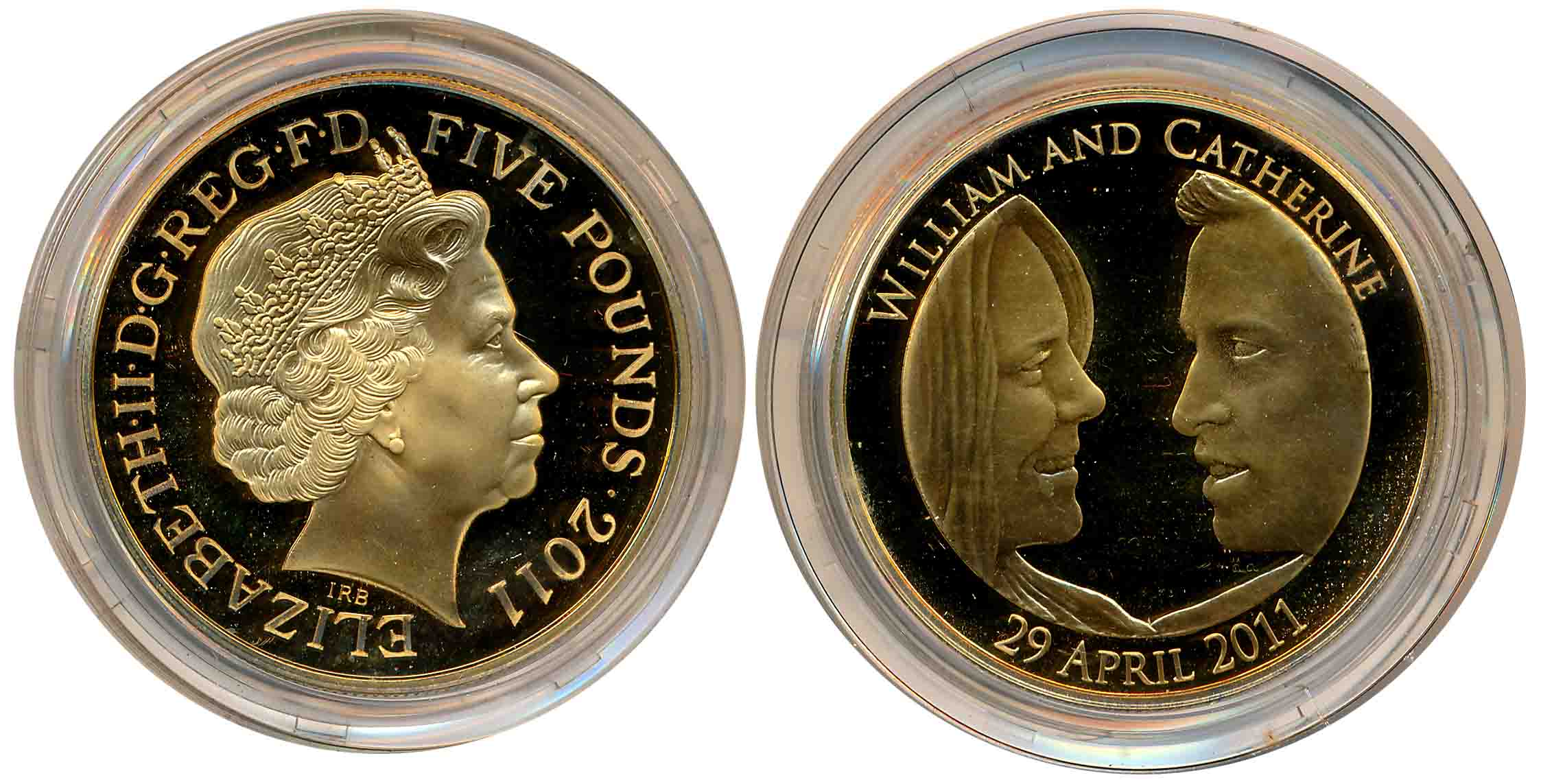 Great Britain, Silver Gold Gilt 5 Pounds, 28.28g, Prince William and Kate Middleton, Weddi