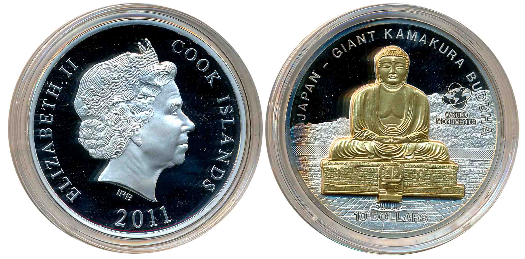 Cook Islands, Elizabeth II, Silver and Gold Cameo 10 Dollars, 35g, rev. high raised Buddha