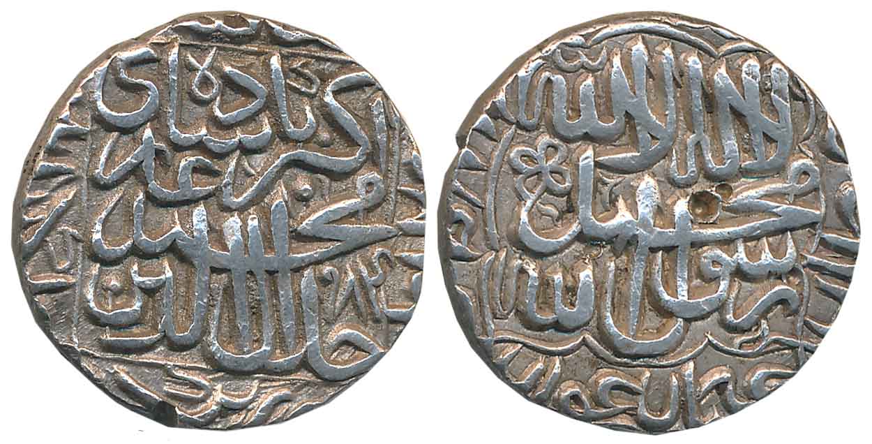 Akbar, Silver Rupee, 11.38g, “Kalima” type, Bhakkar Mint, AH 984 (KM# 80.6). Very fine+, r