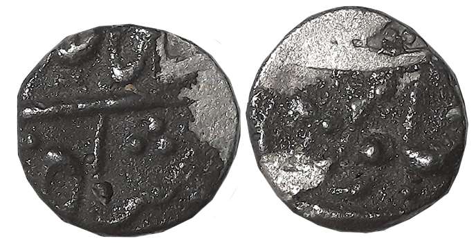 Silver 1/4 Rupee, 2.89g, Surat Mint, in the name of Shah Alam II (KM# 210.1). Corroded, ve