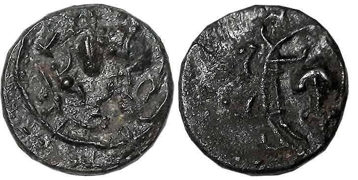 Western and Central Deccan, Vishnukundin, Copper Base Alloy ,2.75g, Obv: Lion to right wit
