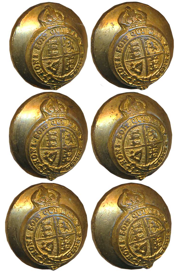 Bronze Coat Button (6), Monogram in center with legend, British crown above. Made by Ranke