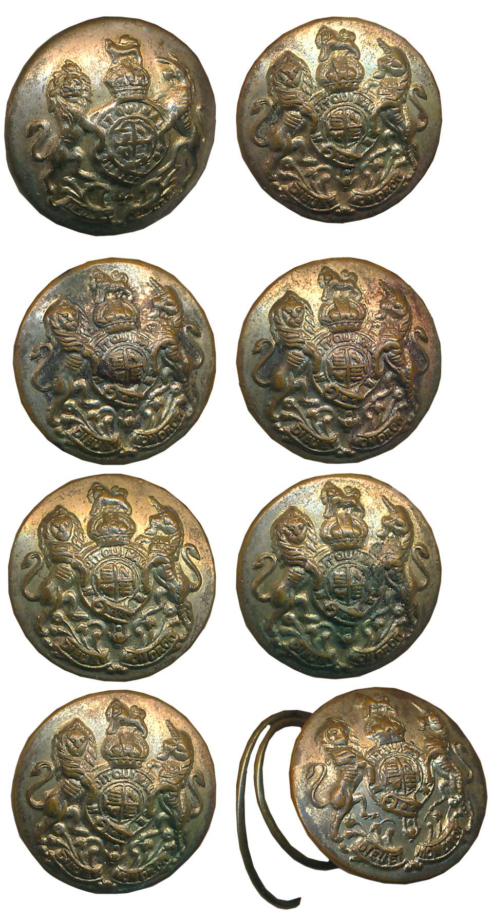 Coat Button (8), Monogram in center. Stratton Birmingham. Extremely fine. 8 pcs.