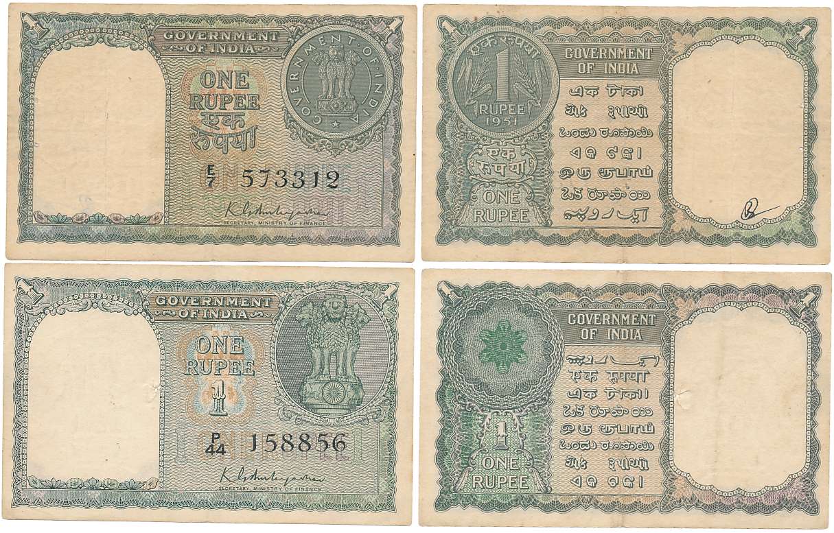 Rupee 1 (2), “A-2”, Type 6.1.1, Signed K. G. Ambegaonkar, Prefix P/44 (R IPM# 6.1.1.2) & “