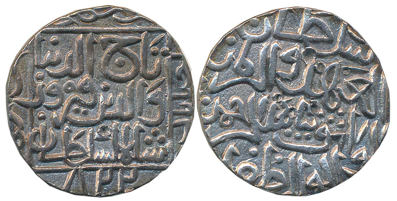 Taj ul din Firuz, Silver Tanka, 10.86g, Hadrat Ahsanabad Mint, AH 822 (G&G# BH63). Extreme