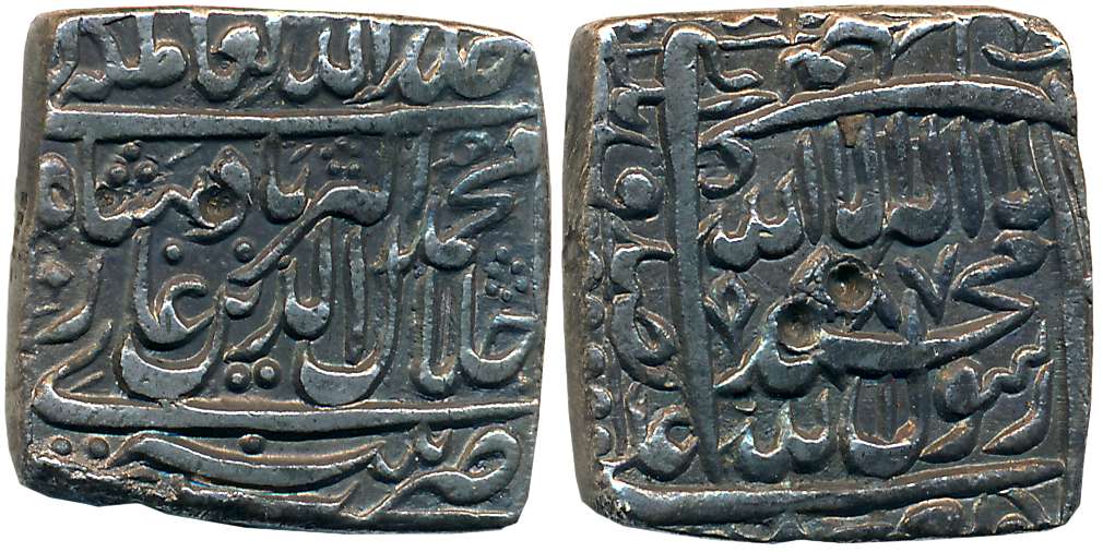 Akbar, Silver Square Rupee, 11.05g, “Kalima type, Patna Mint, AH 987 (KM# 82.6). Complete 
