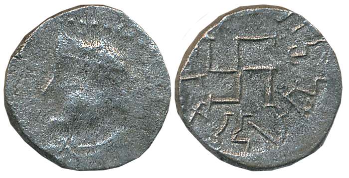 Paratarajas of Baluchistan and NW Sindh, Debased Silver, 2.03g, Obv: Crowned bust left, Re