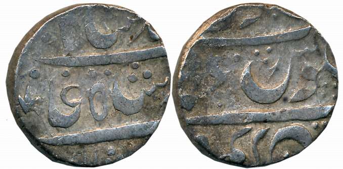 Hukeri, Silver Rupee, 11.30g, “lutf-alah Badshah Zaman” couplet, Hukeri Mint (Mint name wr