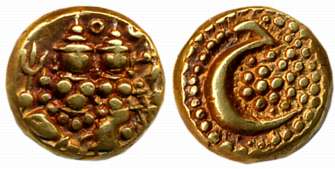 Haidar Ali, Gold Pagoda, 3.34g, Obv: Lord Shiva Parvati seated, Rev: Persian letter “He” f