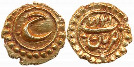 Tipu Sultan, Gold Fanam, 0.39g, Patan Mint, AM 1217, Persian letter “He” (KM# 128.1). Extr