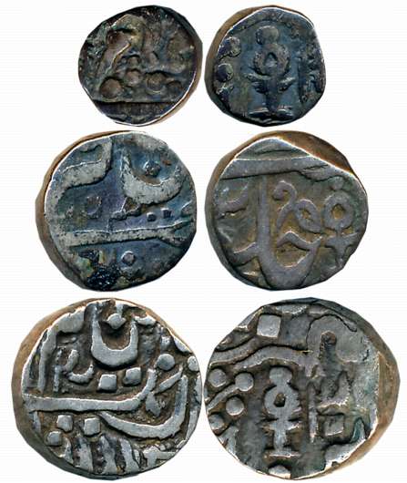 Silver (3), Gaja Sahi Series, 1/2 Rupee, 5.40g, RY 39, (KM# C# 37), 1/4 Rupee, 2.58g, RY 2