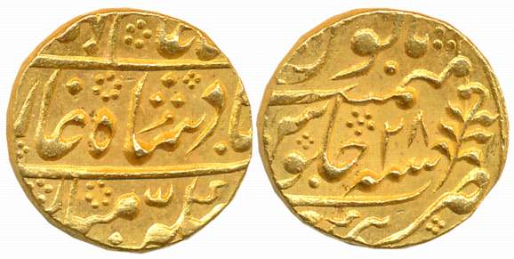 Sawai Pratap Singh, Gold Mohur, 10.91g, Sawai Jaipur Mint, in the name of Shah Alam Bahadu
