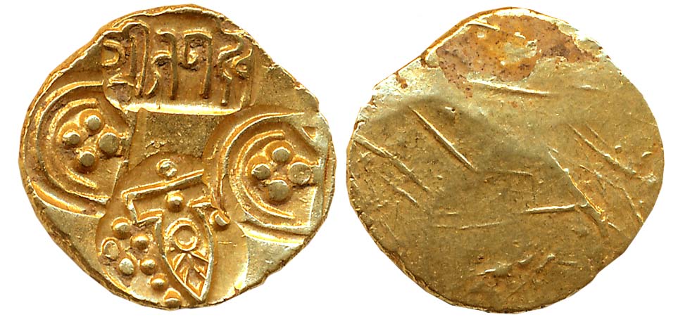 Paramaras of Vidarbha, Jagaddeva, Gold Pagoda, 3.67g, Uniface, Four punches bearing the De