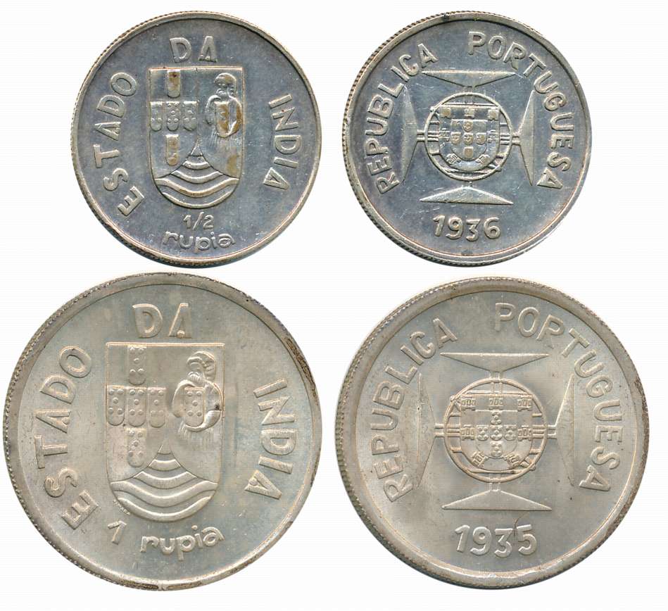 Republic, Silver (2), Rupia & 1/2 Rupia, 1935, 1936, Obv: Shileld on lined circle at centr