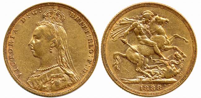 Australia, Victoria, Gold Sovereign, 7.95g, 1888, Obv: The bust of Queen Victoria facing l