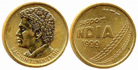 Sachin Tendulkar, Gold Token, 7.82g, Obv: Portrait bust of Sachin Tendulkar, Rev: Support 
