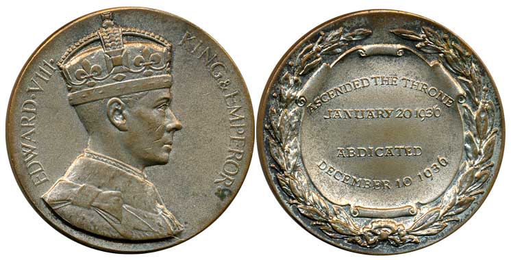 Edward VIII, Coronation Medal, Silver Gilded Copper, 65.28g, Obv: Crowned Bust of Edward V