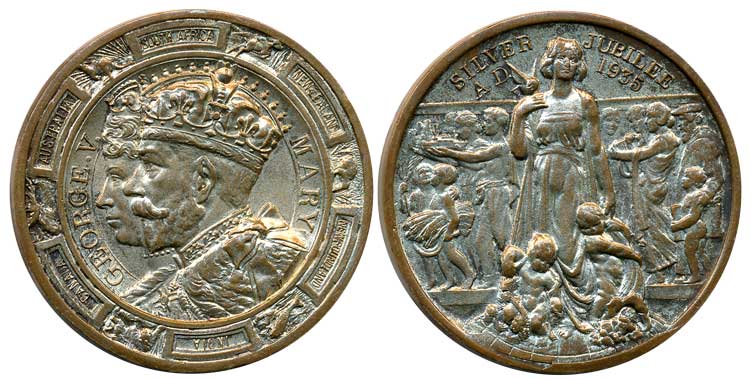 George V, Silver Jubilee Medal, Silver Gilded Copper, 64.77g, Obv: Crowned Co-joined bust 