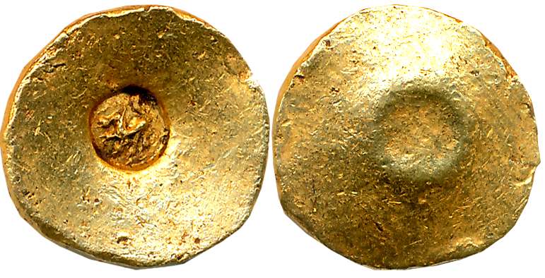 Central Karnataka, a highly unusual Punch Marked Gold Gadyana, 4.95g, with only a single p