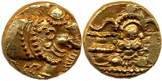 Gangas of Talkadu /Feudatories, Gold Gadyana, 3.87g, Uninscribed, “Elephant” type, Obv: Ca