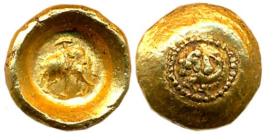Gangas of Talkadu /Feudatories, Gold 1/2 Gadyana, 1.99g, Uninscribed “Elephant” type, Obv: