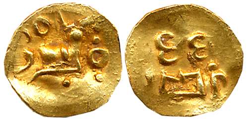 Eastern Ganga of Orissa, Anonymous and unattributed Gold Fanam, 0.48g, Obv: Nandi seated i
