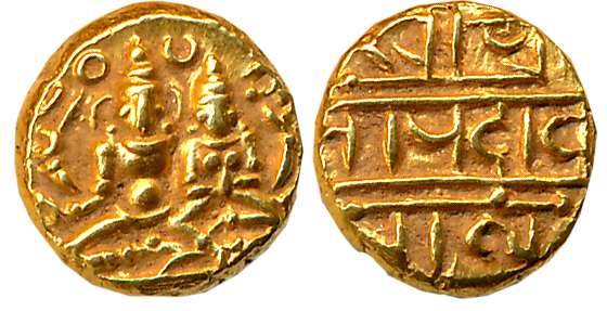Vijaynagar Empire, Sangama Dynasty, Devaraya I, Gold Varaha- Hon, 3.43g, Obv: Lord Shiva w