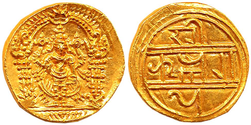 Vijayanagara Empire, Krishnadevaraya, Gold Dodda Honnu or 'Double Pagoda', 7.78g, Obv: Fou