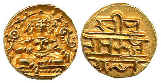 Vijaynagar Empire, Saluva Dynasty, Krishnadevaraya, Gold Pratap- 1/2 Hon, 1.71g, Obv: Lord