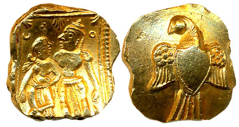 South / Central Karnataka, Uninscribed Gold Temple Token, 8.95g, scyphate shape, Obv: Radh